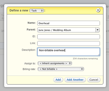 The new task dialog, opened over the current page.